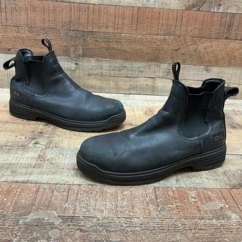 Ariat Boots Men Size 10.5 EE Black Leather Chelsea Waterproof Work Composite Toe